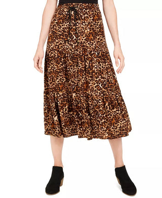 Style & Co Women's Animal Print Skirt Brown Size Small