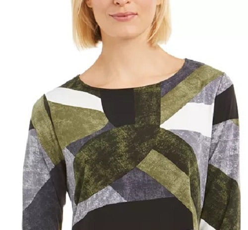 Top feminino Alfani estampado, tamanho azul marinho, pequeno, médio