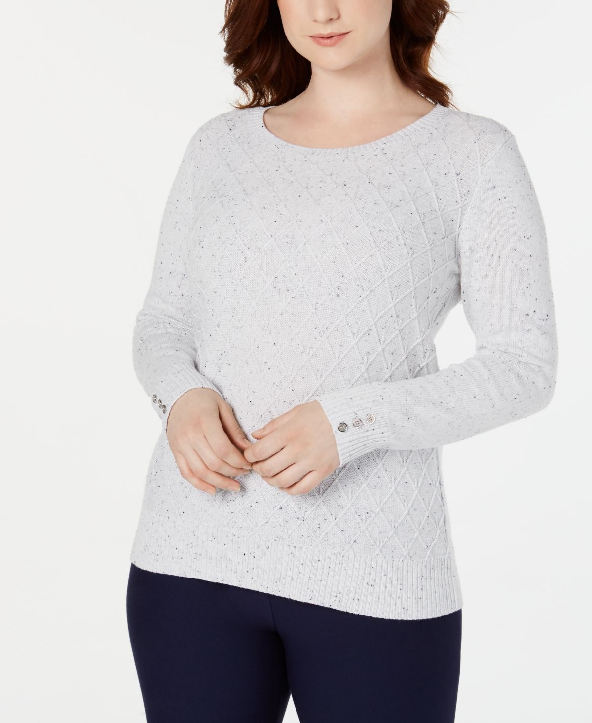 Karen Scott Suéter Feminino Diamond Cable-Knit Branco Tamanho Extra Pequeno