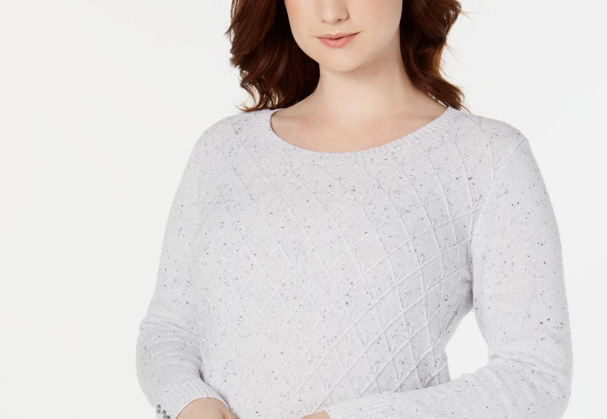 Karen Scott Suéter Feminino Diamond Cable-Knit Branco Tamanho Extra Pequeno