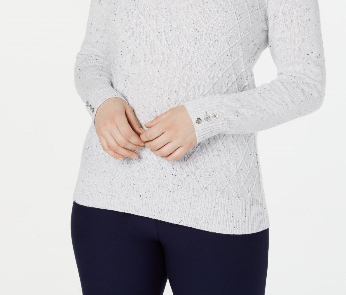 Karen Scott Suéter Feminino Diamond Cable-Knit Branco Tamanho Extra Pequeno