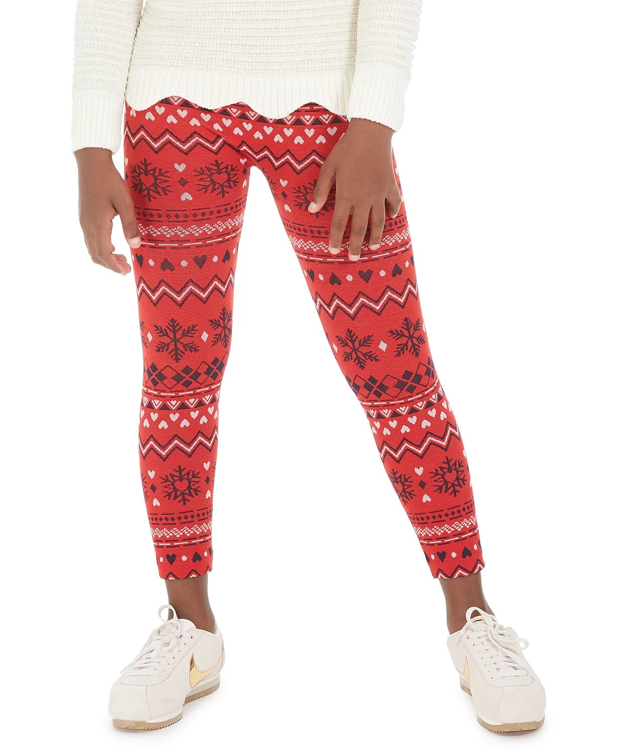 Leggings de malha trançada Fairisle Big Girls da Epic Threads, vermelho escuro, tamanho grande