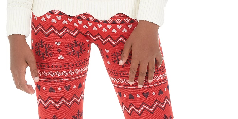 Leggings de malha trançada Fairisle Big Girls da Epic Threads, vermelho escuro, tamanho grande