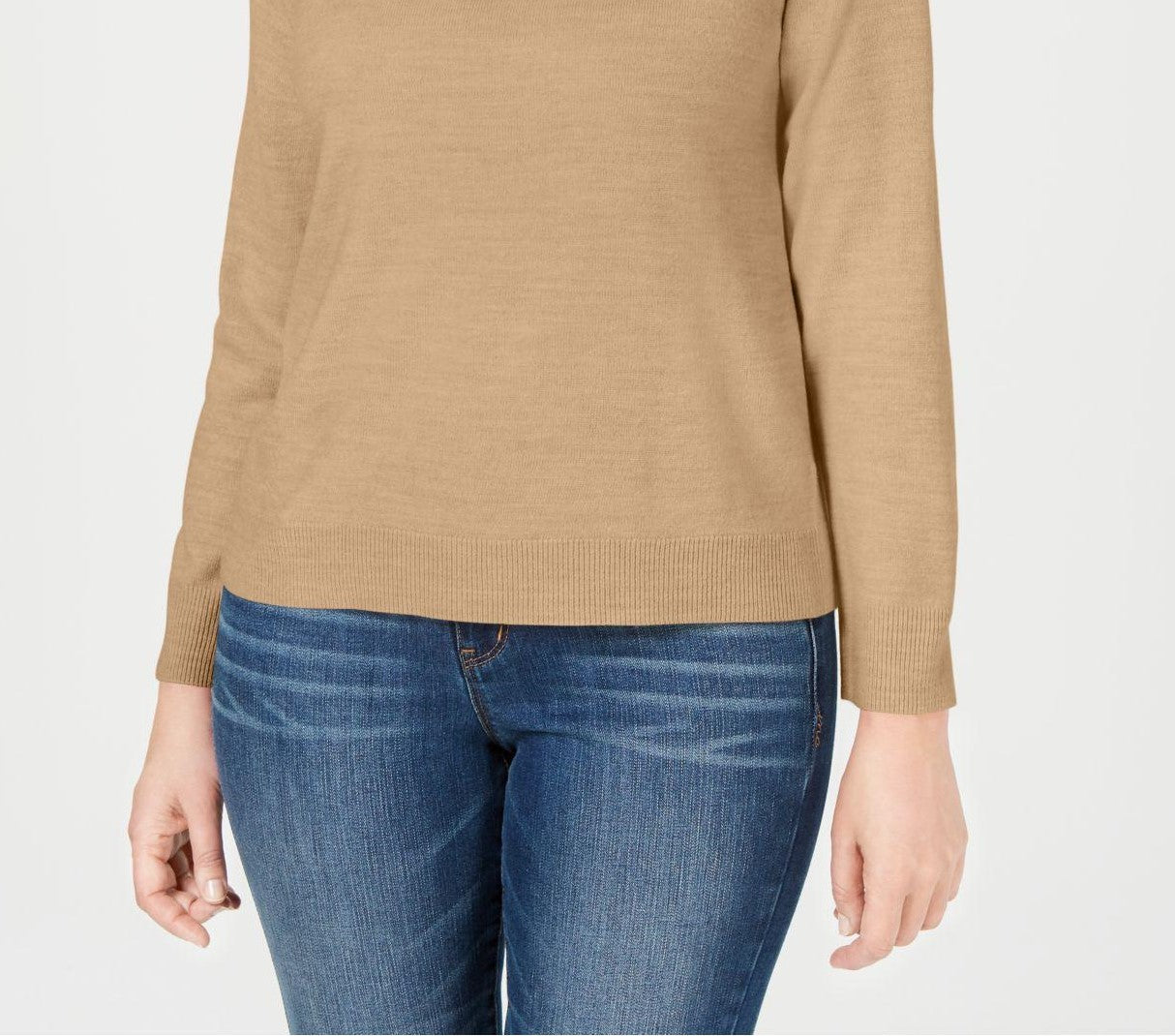 Karen Scott Suéter Feminino com Zíper nas Costas e Gola Alta, Bege Escuro, Tamanho Extra Grande