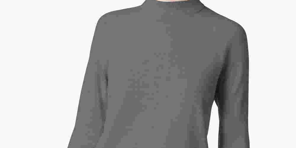 Blusa feminina Karen Scott cinza mesclada, manga comprida, gola alta, suéter, carvão, tamanho grande