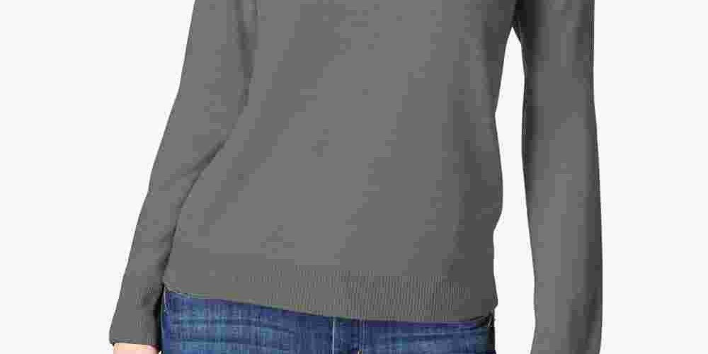 Blusa feminina Karen Scott cinza mesclada, manga comprida, gola alta, suéter, carvão, tamanho grande