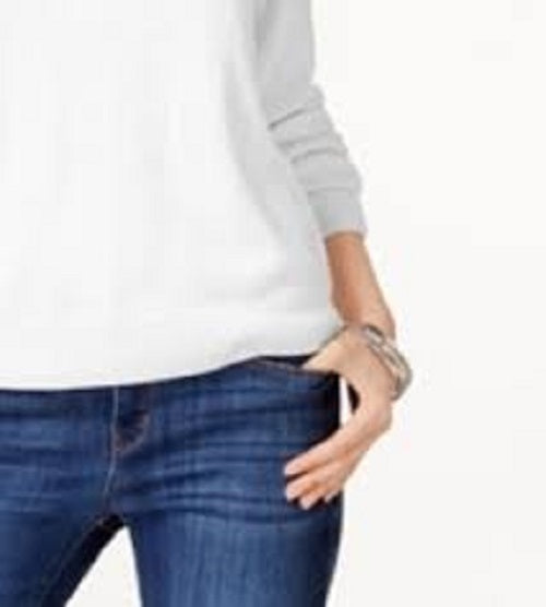 Karen Scott Suéter feminino com zíper nas costas e gola alta, branco, tamanho extragrande