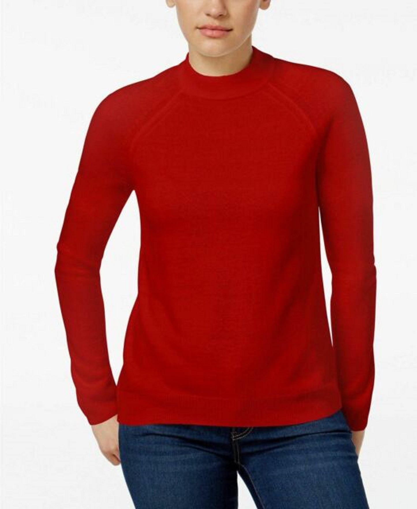 Karen Scott Suéter Feminino Petite Gola Mock Vermelho Tamanho Médio