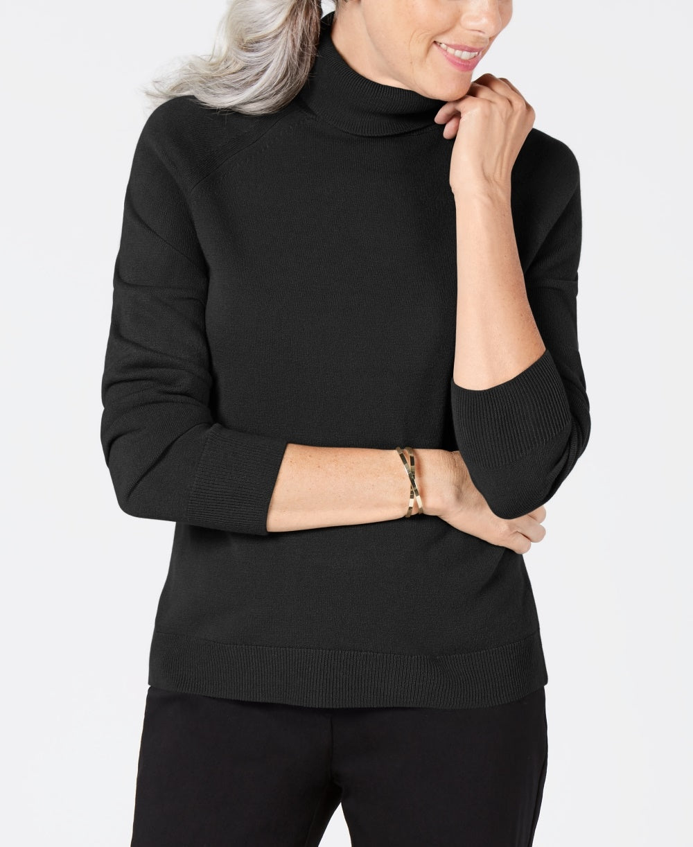 Karen Scott Suéter feminino de gola alta, preto, tamanho XX-G