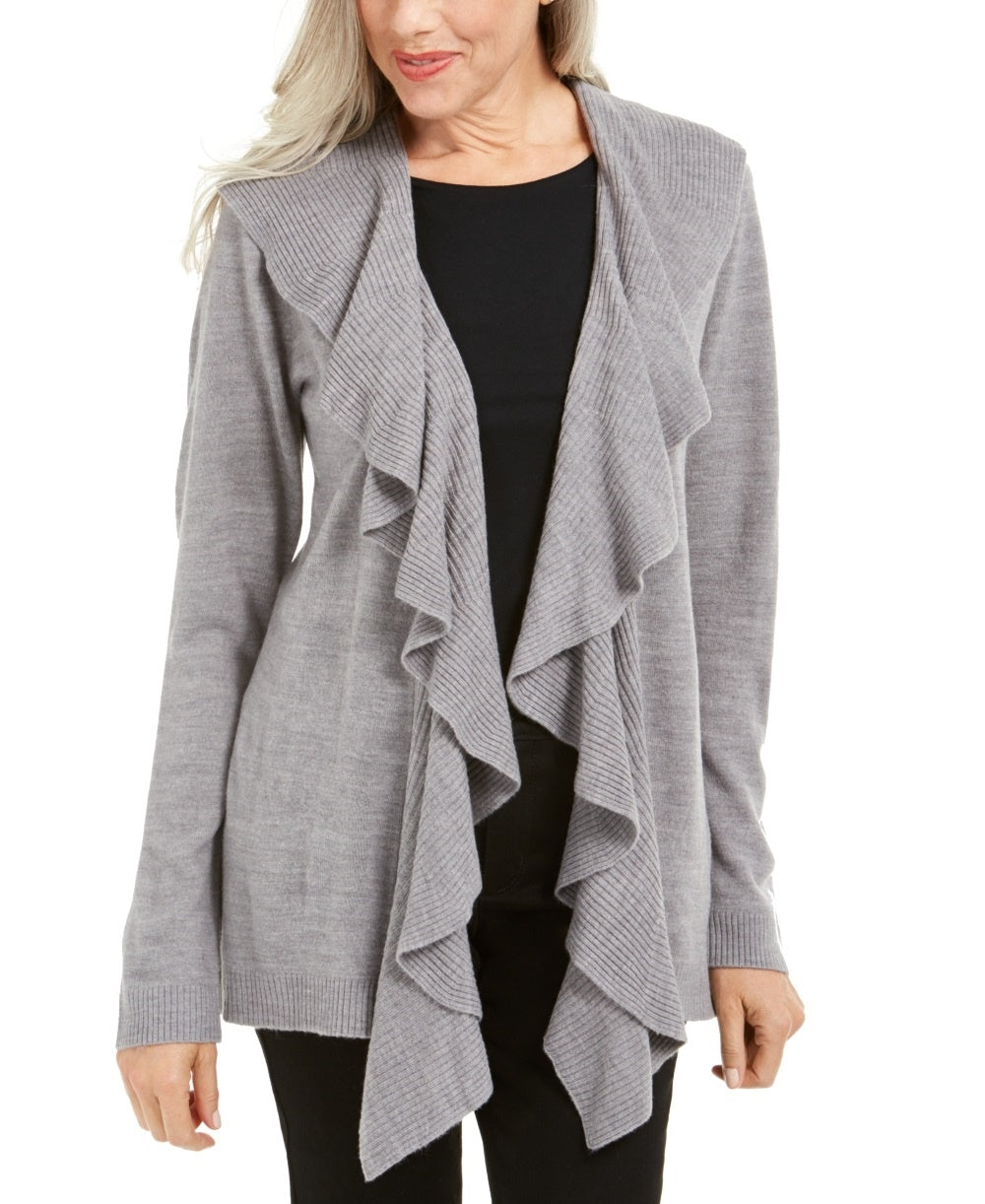 Karen Scott Cardigan Feminino com Babados Frontais Cinza Tamanho Grande