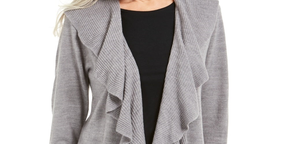 Karen Scott Cardigan Feminino com Babados Frontais Cinza Tamanho Grande