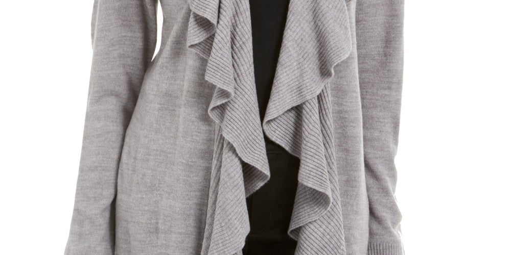 Karen Scott Cardigan Feminino com Babados Frontais Cinza Tamanho Grande