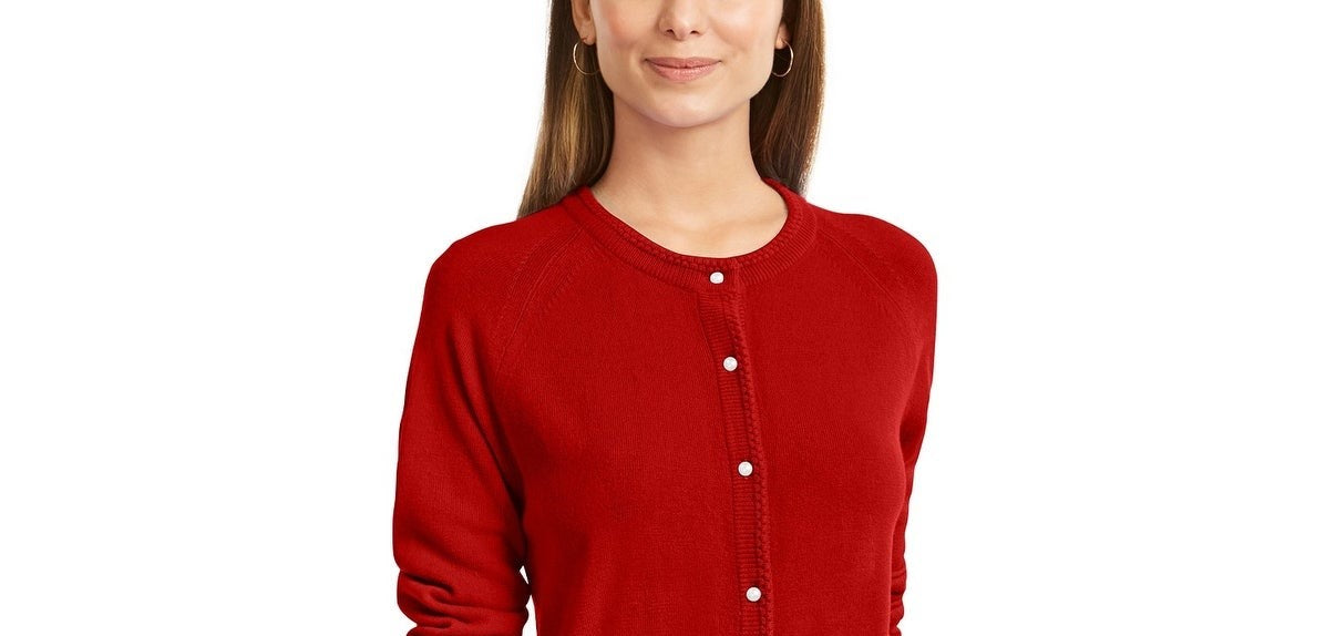 Karen Scott Cardigan Feminino com Botões e Contas Vermelho Tamanho XS