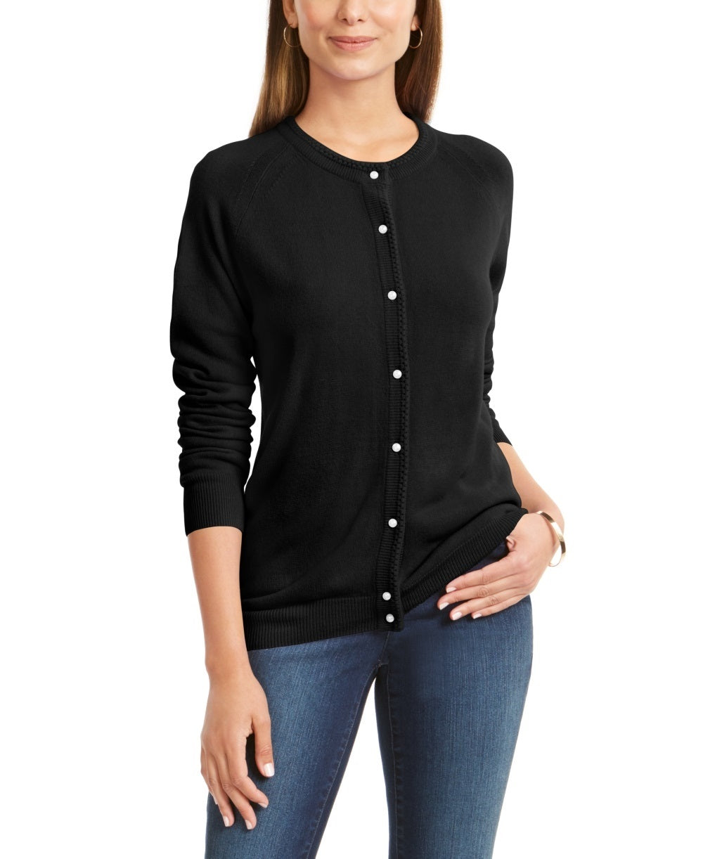Karen Scott Cardigan Feminino Petite Luxsoft Botão Preto Tamanho Pequeno