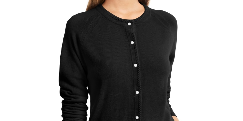 Karen Scott Cardigan Feminino Petite Luxsoft Botão Preto Tamanho Pequeno
