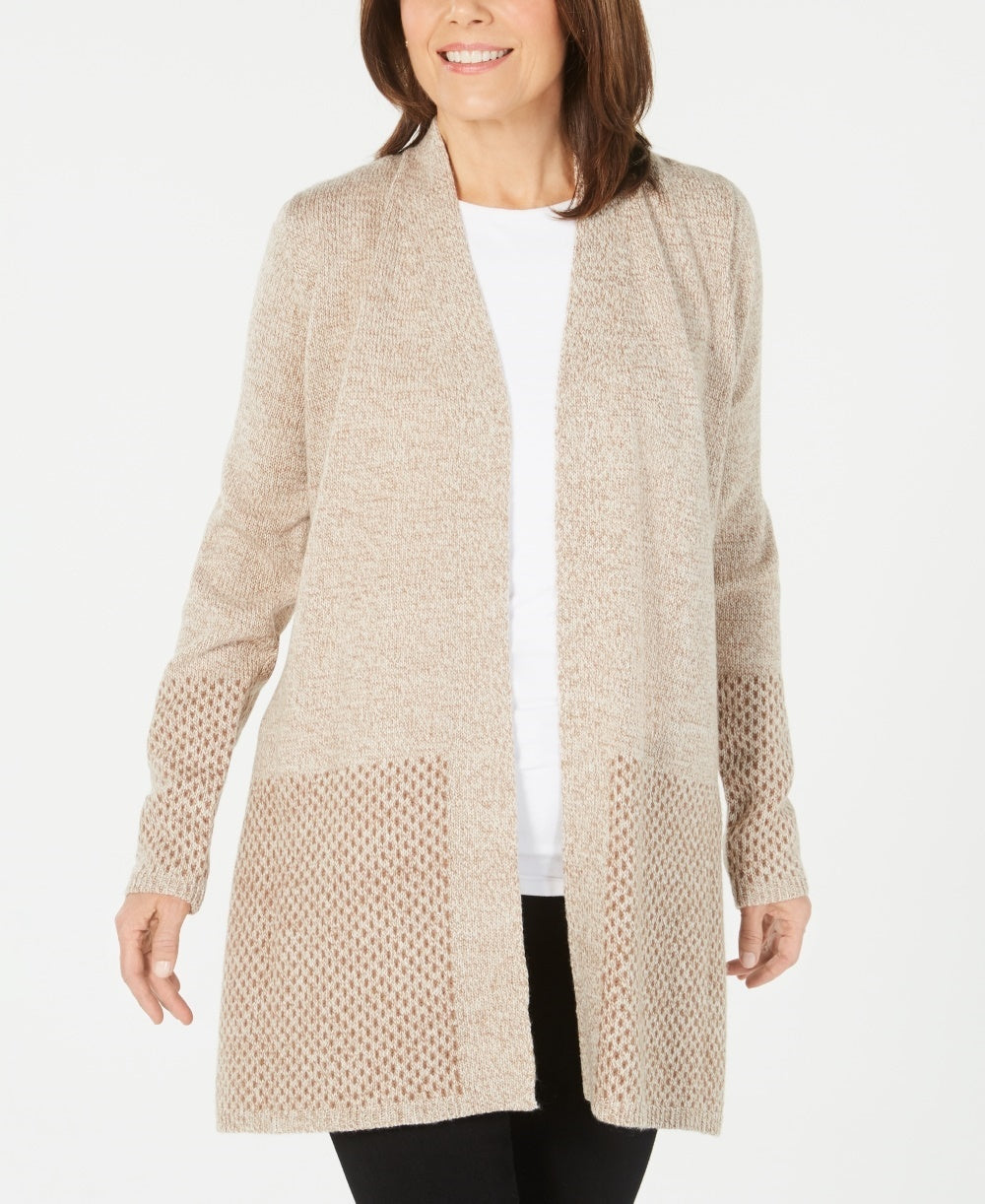 Karen Scott Cardigan Feminino Aberto Frente Contrastada Marrom Tamanho Grande