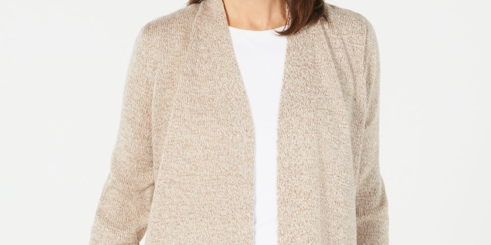 Karen Scott Cardigan Feminino Aberto Frente Contrastada Marrom Tamanho Grande