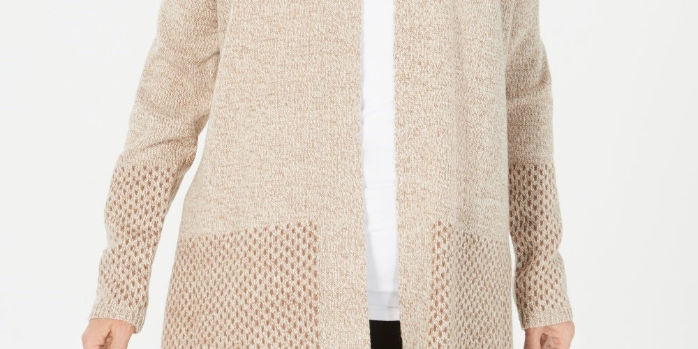 Karen Scott Cardigan Feminino Aberto Frente Contrastada Marrom Tamanho Grande