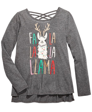 Epic Threads Big Girls Fa La Llama T-Shirt Gray Size Small