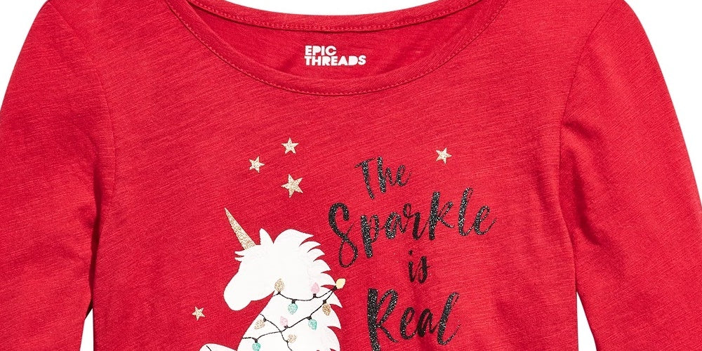 Camiseta Epic Threads Big Girls Real Sparkle Unicorn Vermelho Escuro Tamanho Médio