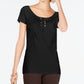INC International Concepts Top feminino liso com cadarço, preto, tamanho pequeno