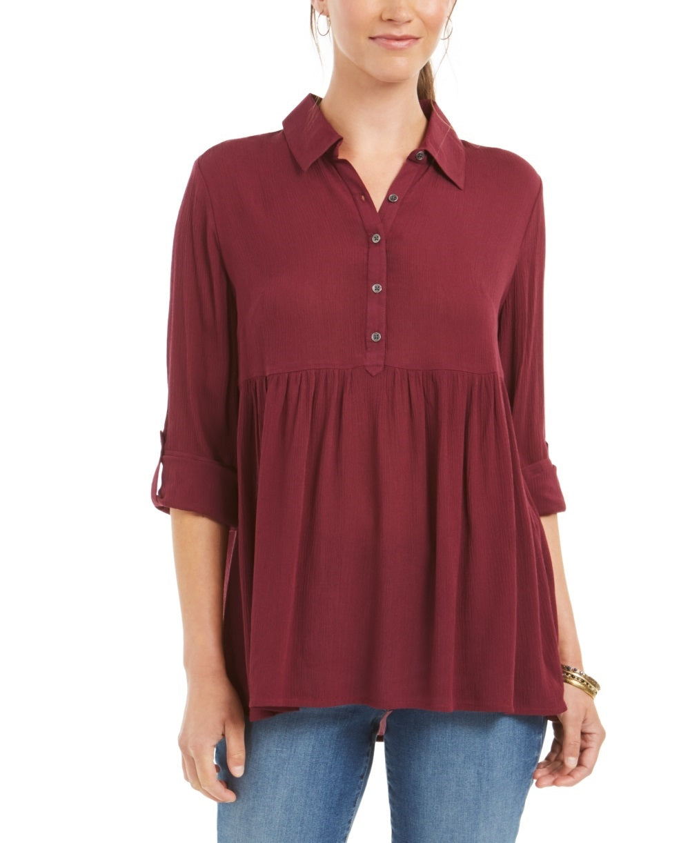 Camisa oversized feminina Style &amp; Co com mangas dobradas, vermelha, tamanho grande