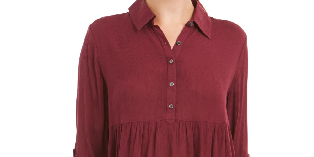 Camisa oversized feminina Style &amp; Co com mangas dobradas, vermelha, tamanho grande