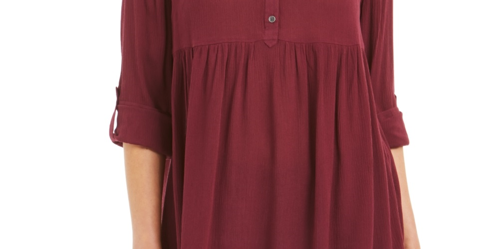 Camisa oversized feminina Style &amp; Co com mangas dobradas, vermelha, tamanho grande