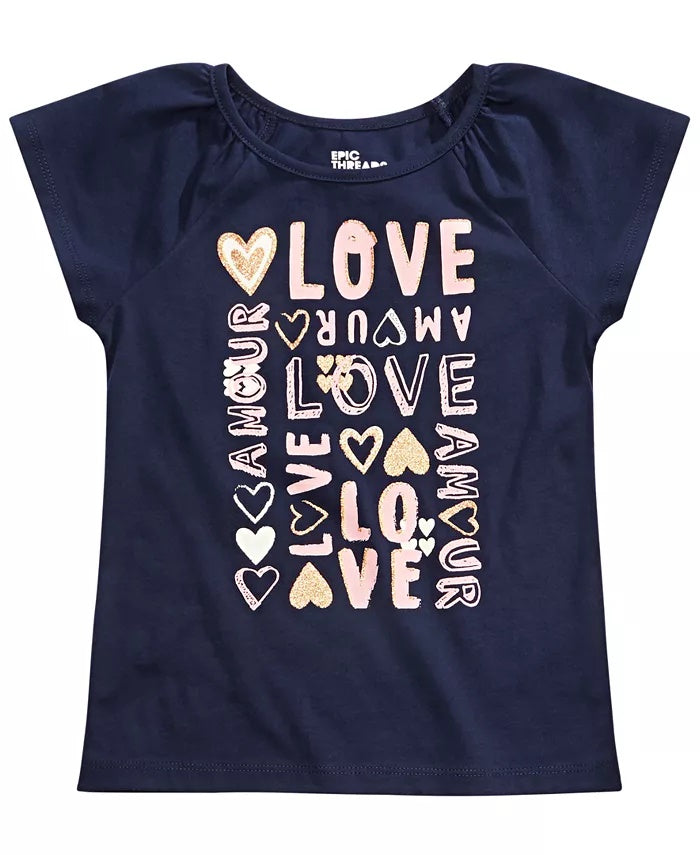 Camiseta infantil Epic Threads Love para meninas, azul escuro, tamanho 2T