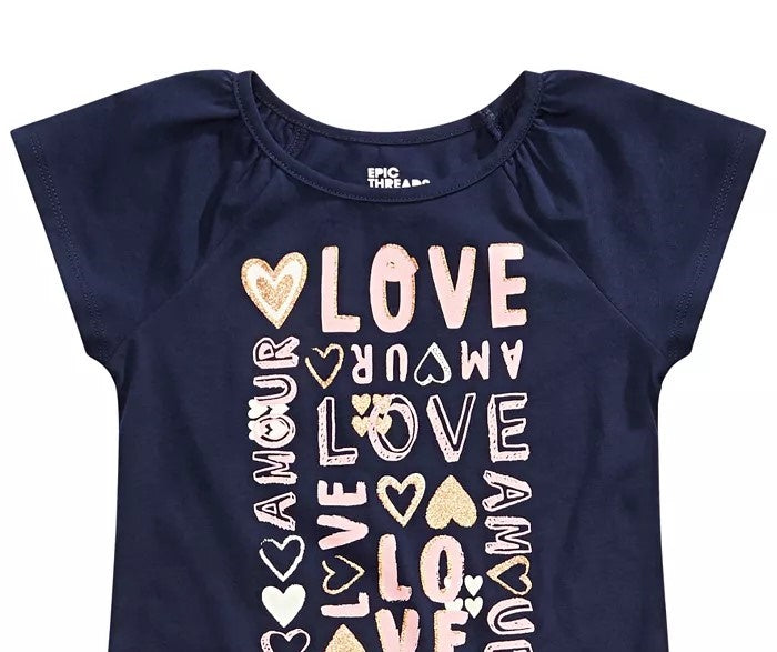 Camiseta infantil Epic Threads Love para meninas, azul escuro, tamanho 2T