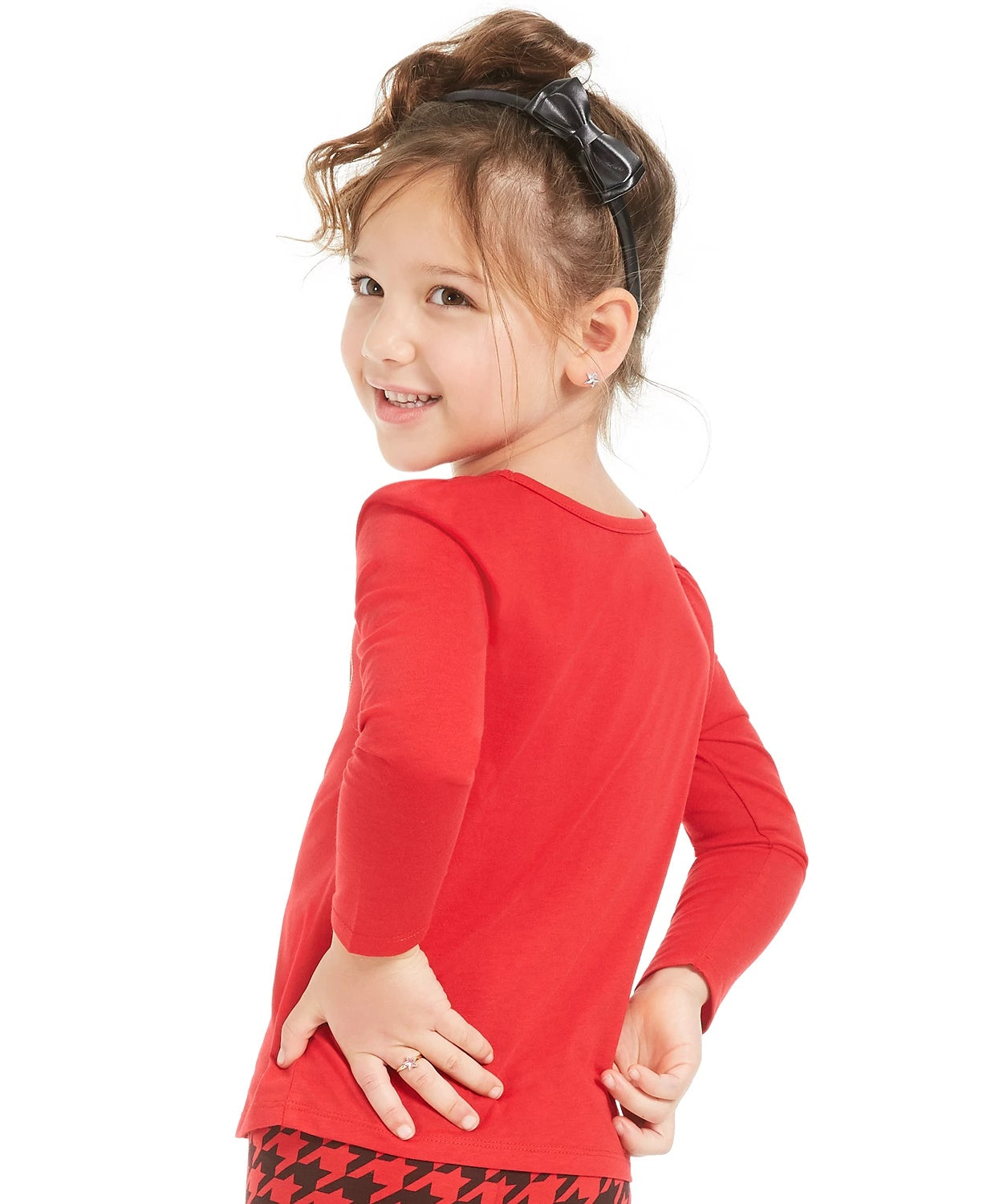 Camiseta infantil Epic Threads com estampa de pied-de-poule e coração, vermelha escura, tamanho 6X