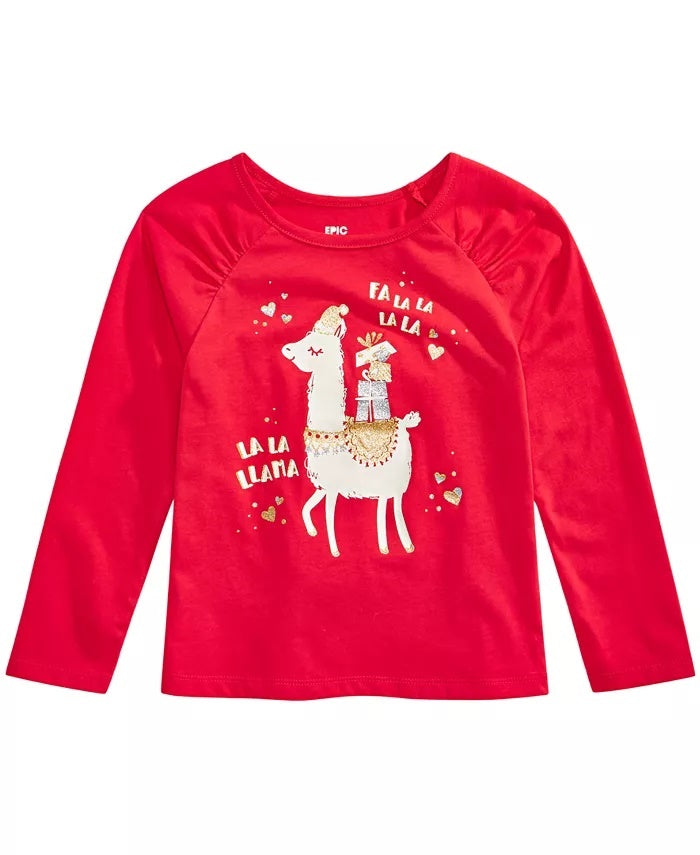 Camiseta infantil feminina Epic Threads Festive Llama, vermelha escura, tamanho 3T