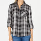 Camisa xadrez feminina Style &amp; Co com um bolso, preta, tamanho médio