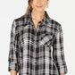 Camisa xadrez feminina Style &amp; Co com um bolso, preta, tamanho médio