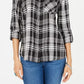 Camisa xadrez feminina Style &amp; Co com um bolso, preta, tamanho médio
