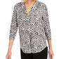 Charter Club Top feminino com estampa animal e decote em V plissado, branco, tamanho XX-G