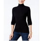 Blusa feminina Charter Club com gola alta canelada mesclada, preta, tamanho grande