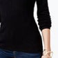 Blusa feminina Charter Club com gola alta canelada mesclada, preta, tamanho grande