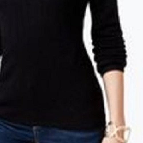 Blusa feminina Charter Club com gola alta canelada mesclada, preta, tamanho grande