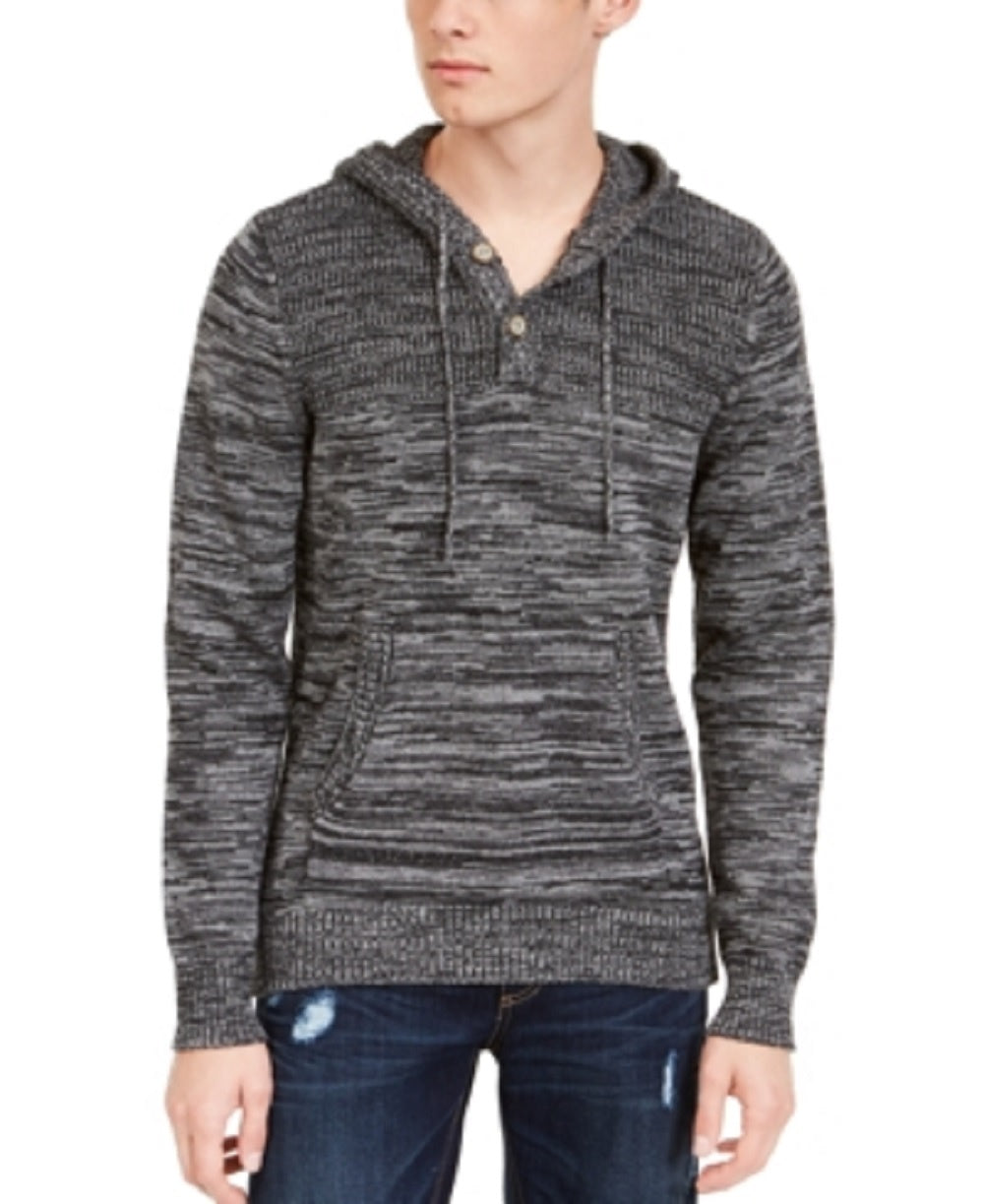 Sun + Stone Moletom com capuz Henley mesclado masculino, preto, tamanho pequeno