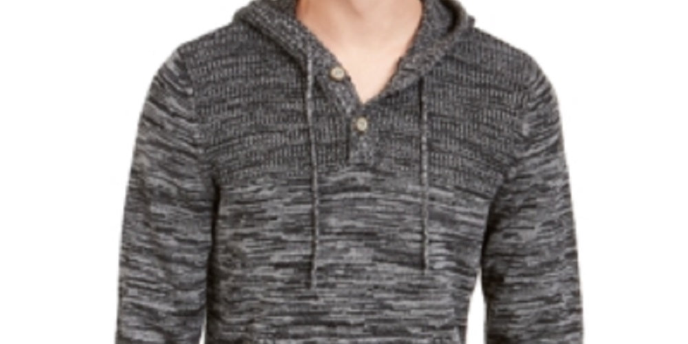Sun + Stone Moletom com capuz Henley mesclado masculino, preto, tamanho pequeno