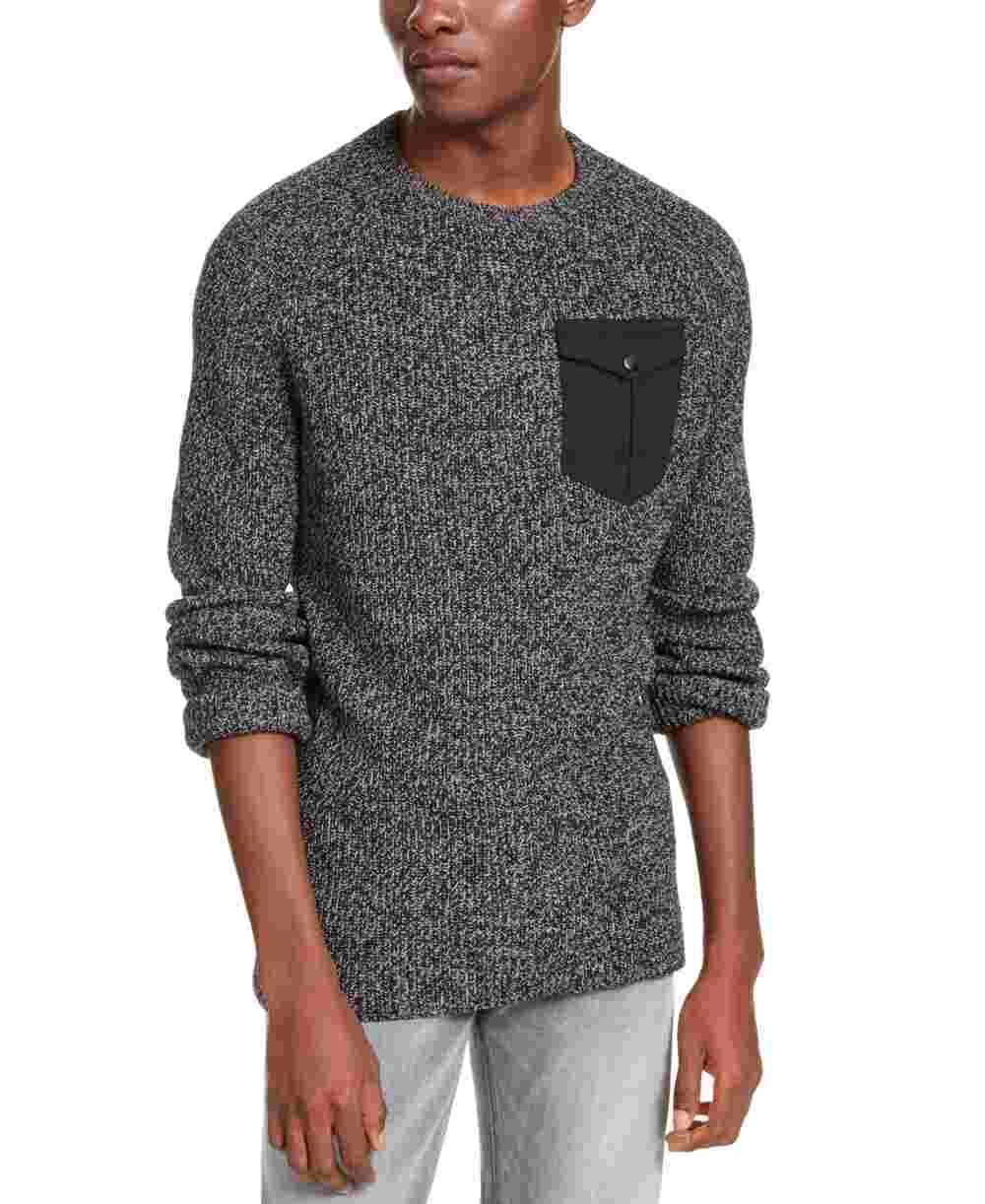 Suéter masculino American Rag de malha com gola redonda, preto, tamanho médio