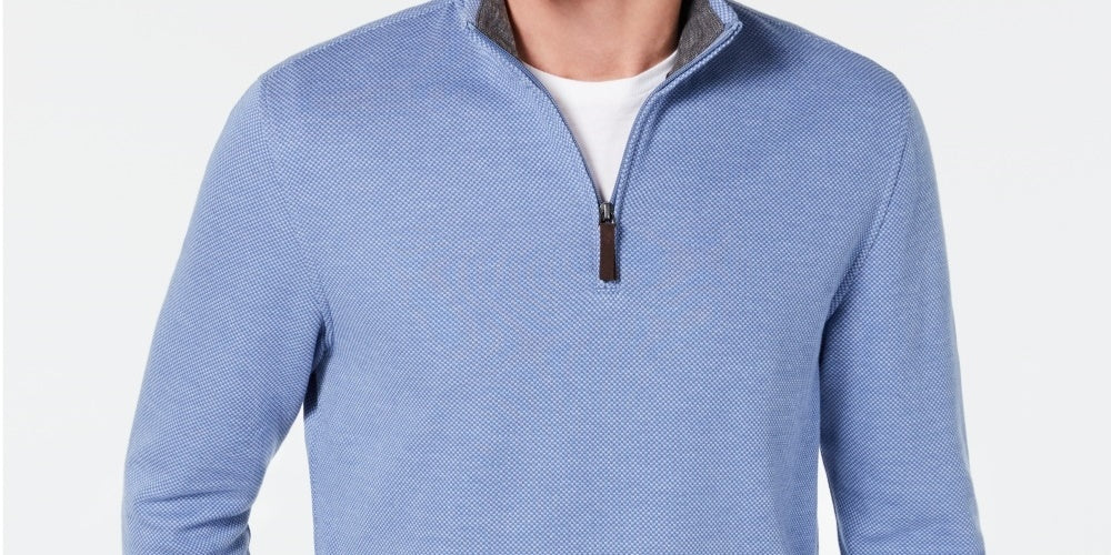 Suéter masculino Tasso Elba com zíper 1/4 azul-marinho, tamanho pequeno