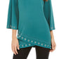 JM Collection Top feminino com ilhós e bainha cruzada, verde, tamanho médio