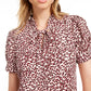 Blusa feminina estampada com decote em V, rosa, tamanho XS, da Maison Jules