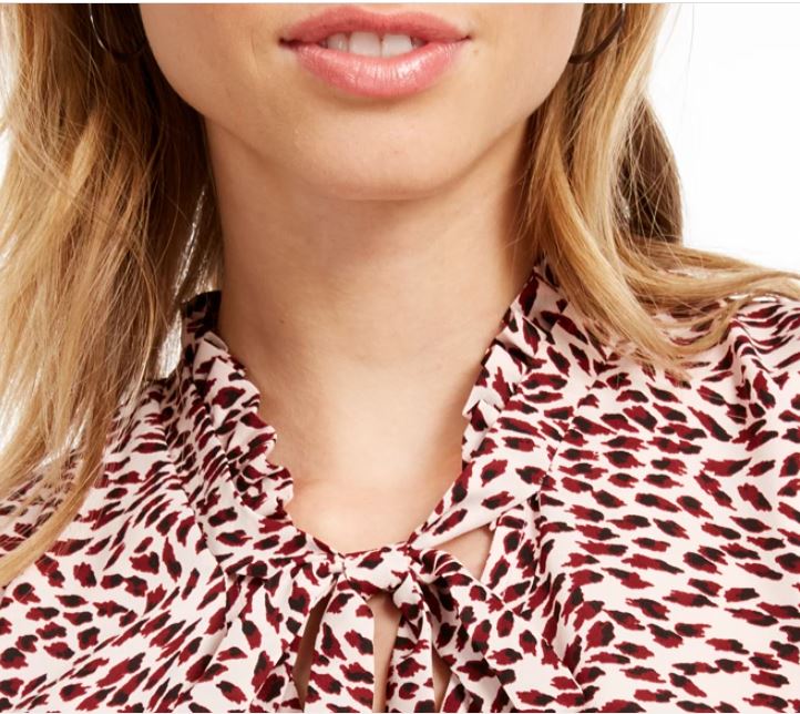 Blusa feminina estampada com decote em V, rosa, tamanho XS, da Maison Jules