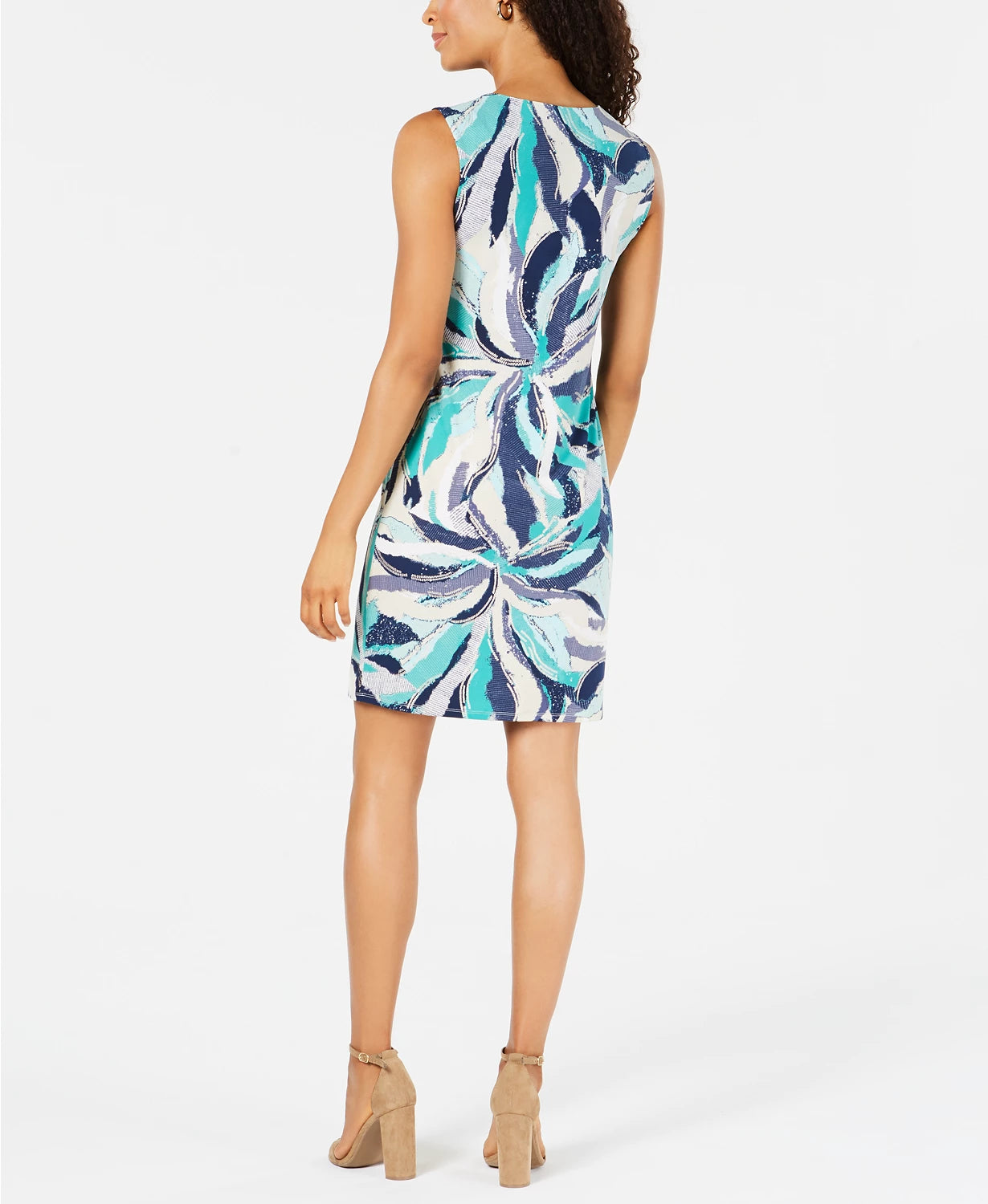 Vestido estampado com decote em V da coleção feminina JM, verde, tamanho grande