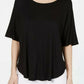 Blusa feminina Alfani com decote redondo e manga morcego, preta, tamanho pequeno