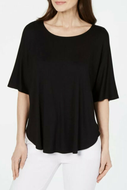 Blusa feminina Alfani com decote redondo e manga morcego, preta, tamanho pequeno