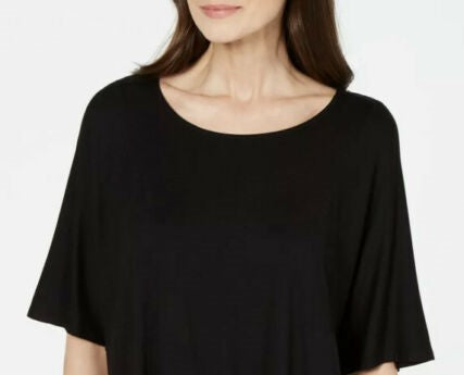 Blusa feminina Alfani com decote redondo e manga morcego, preta, tamanho pequeno